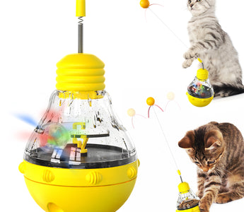 A cat plays with a cat teaser wand